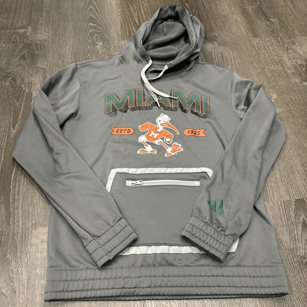 Adidas Miami Hurricanes Hoodie Gray S Zip Front Pocket NWOT College NCAA Logo